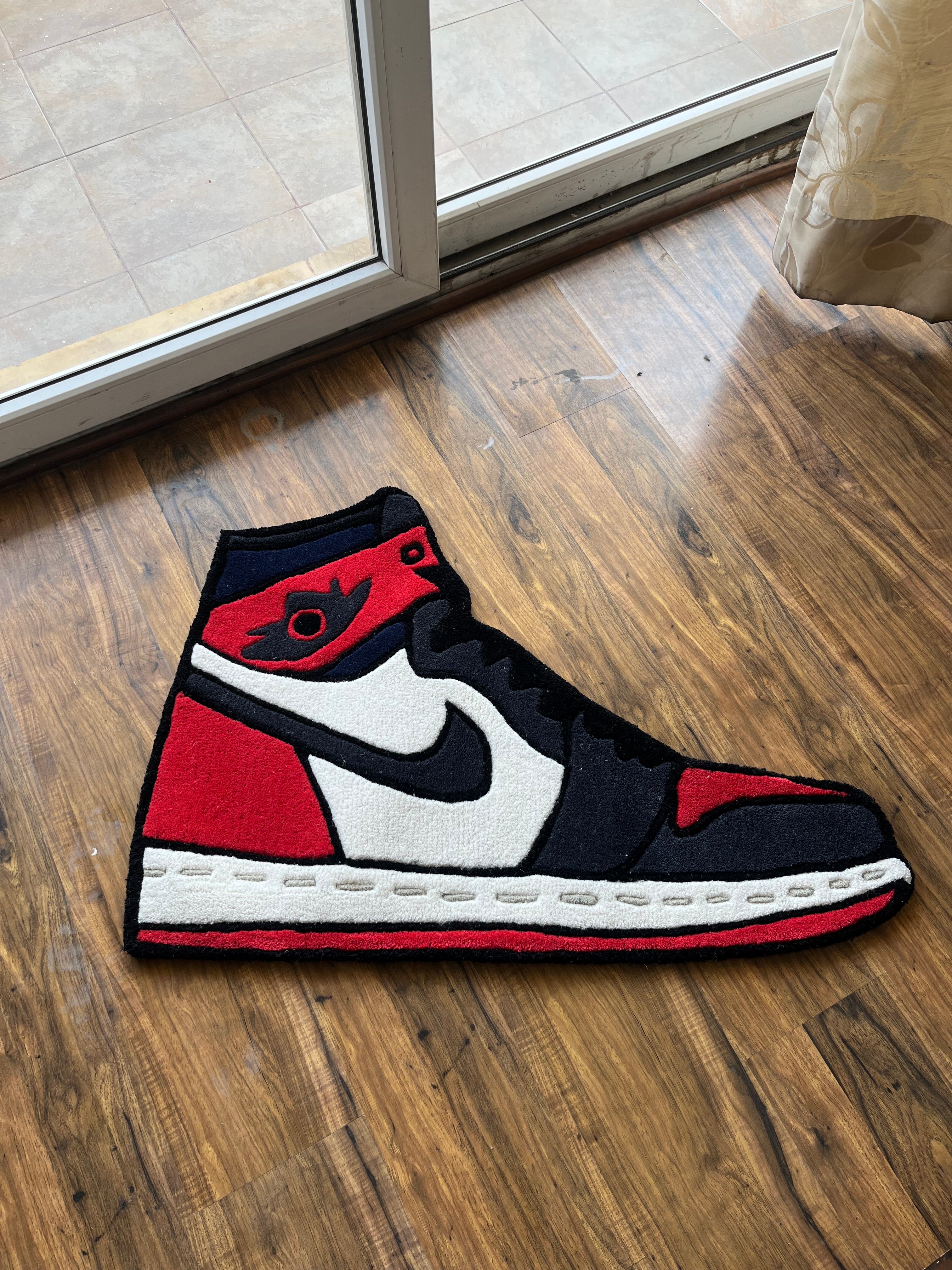 Jordan 1 Retro High OG 'Bred Toe' Hand Tufted Rug by The Drip Co.